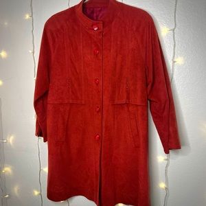 Rare Vintage Red Studded Suede Style Trench Coat sz/L